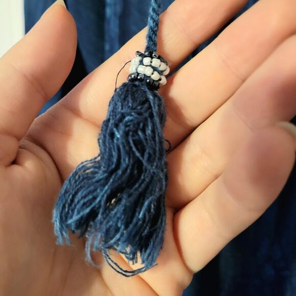 L'affaire, S | Boho Deep Blue Embroidered Tunic With Front Draw Strings - Picture 4 of 5